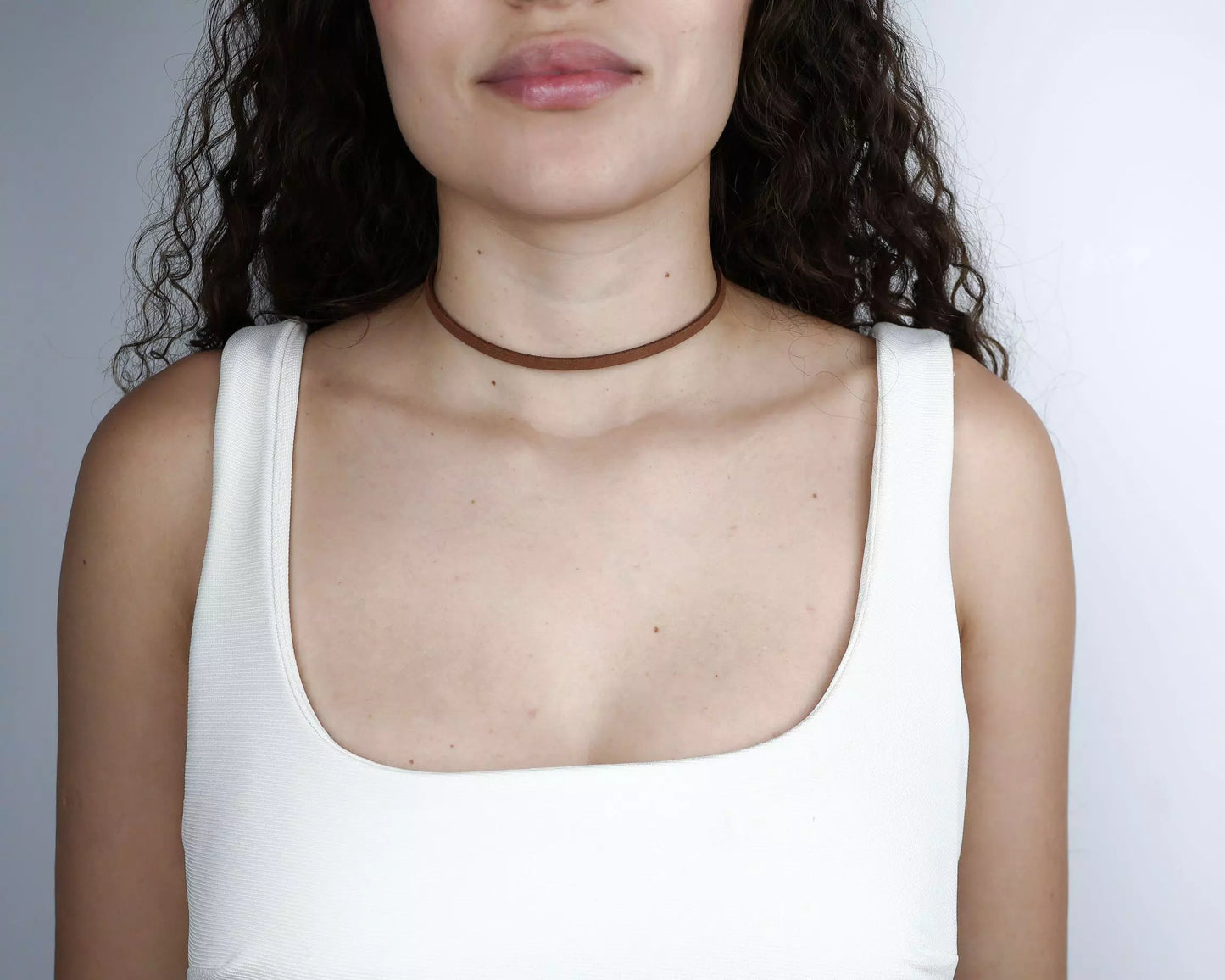 Brown Suede Choker Necklace - Gold