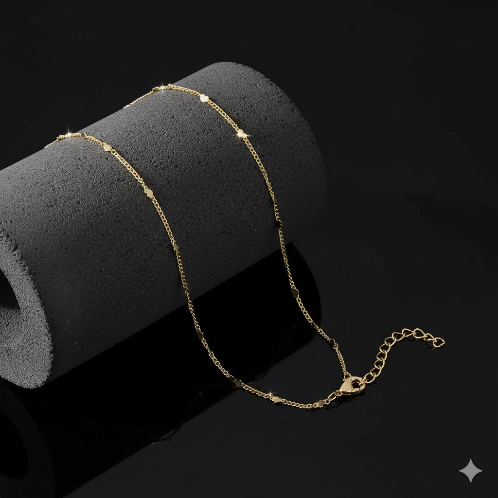 Dainty Chain Bracelet with Heart Details - Gold